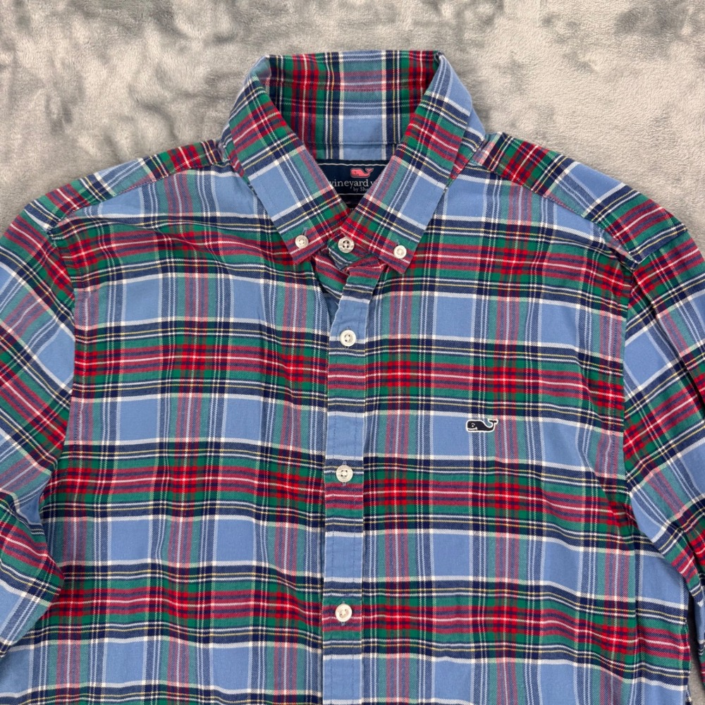 Vineyard Vines Mens Slim Fit Whale Shirt Blue Red Plaid Stretch Button Down M